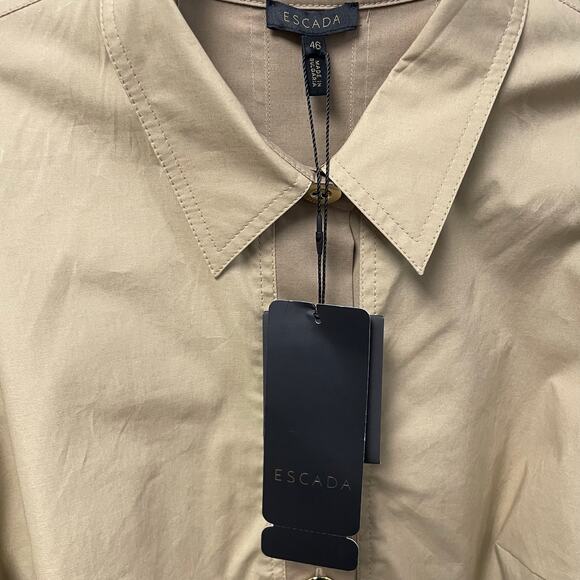 NWT Escada Button Up Cotton Blend Midi Shirt Dress Sand Dune Womens 46 / US 16 - Picture 5 of 12